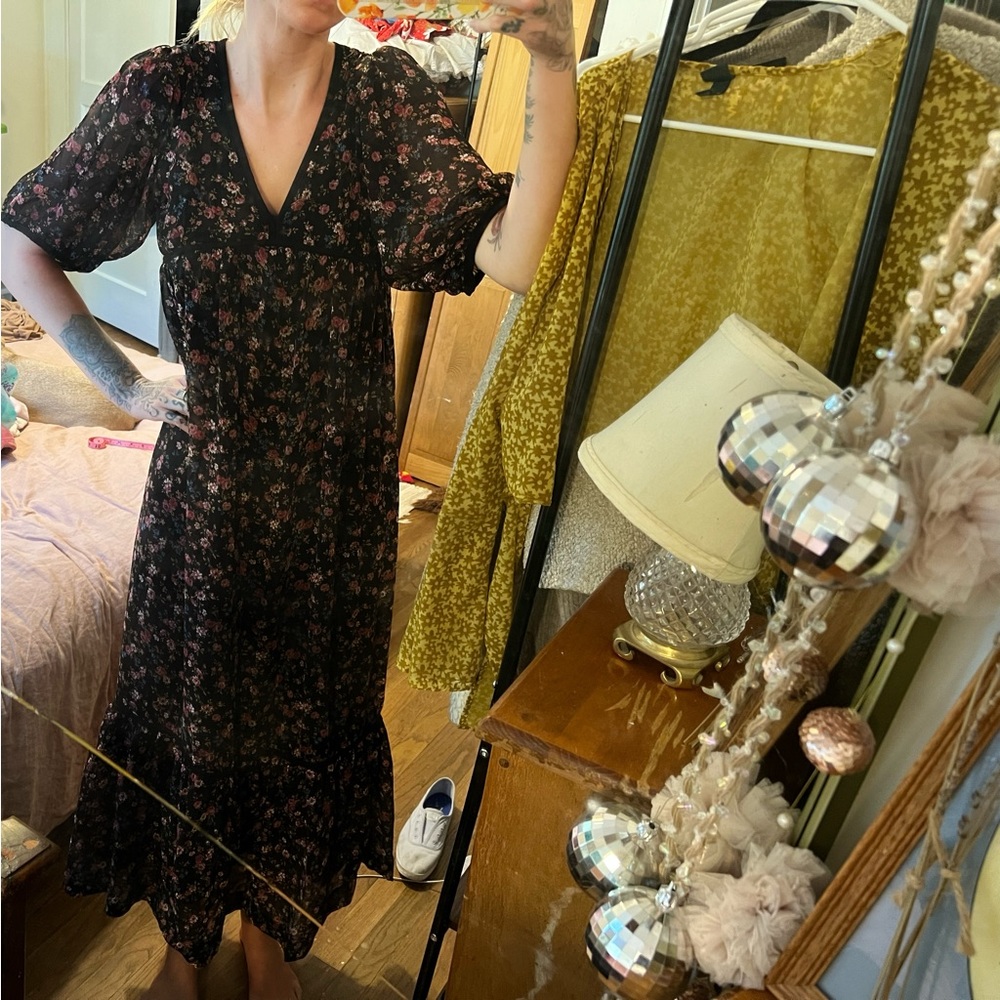 Vintage 70s boho ditsy print maxi dress/ gown